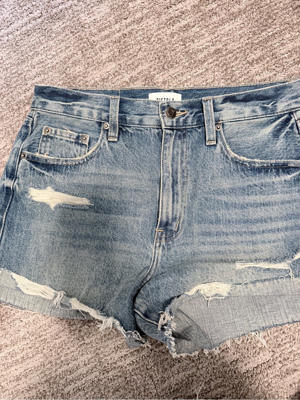 pistola faded blue distressed denim cutoff shorts
